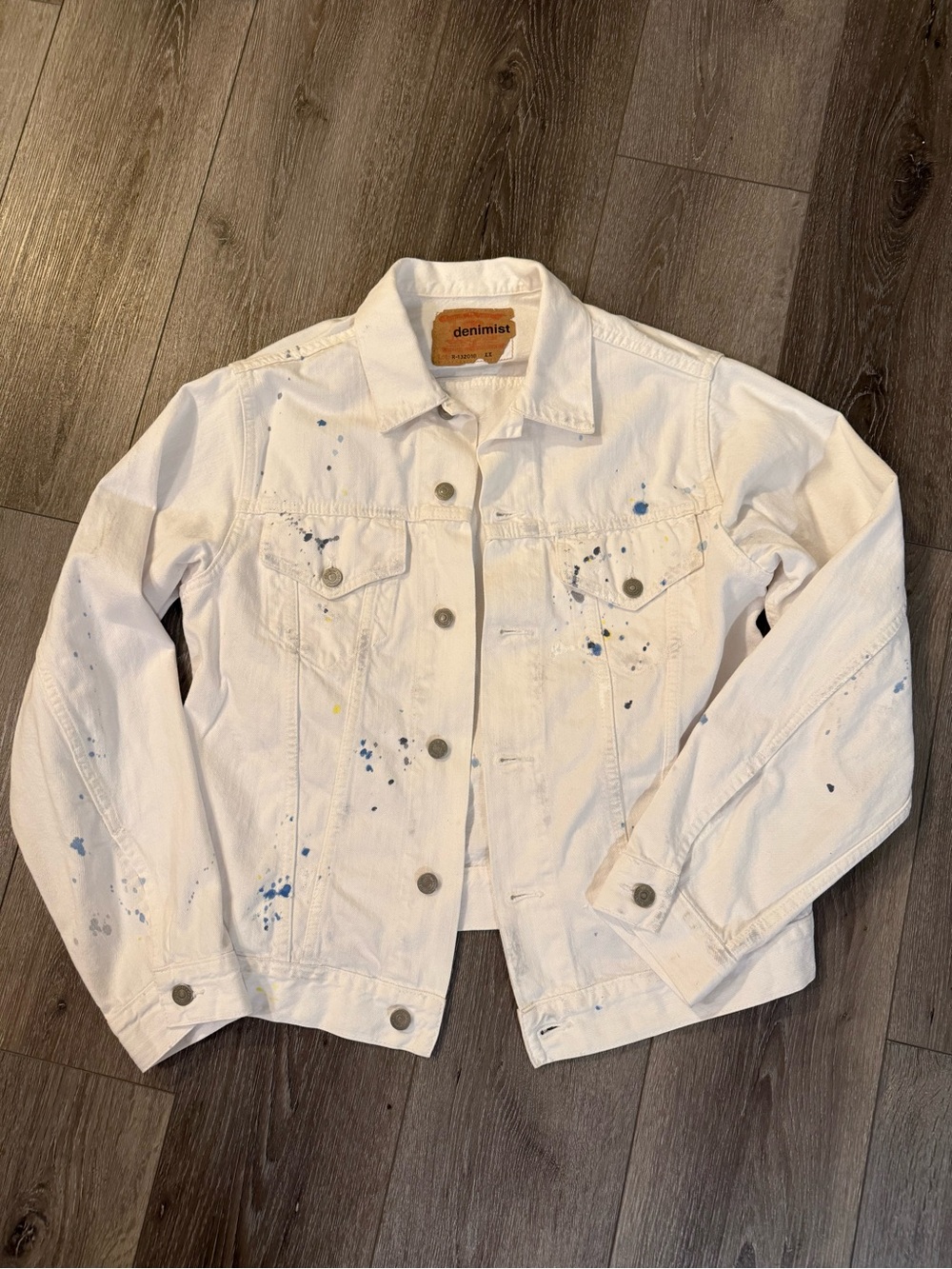 Denimist White Paint Splatter Agnes Trucker Jean Jacket Oversized Size Small